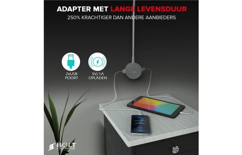 LED Bed lights with flexible arm, dimming function and USB (2 pcs) - BLL1001