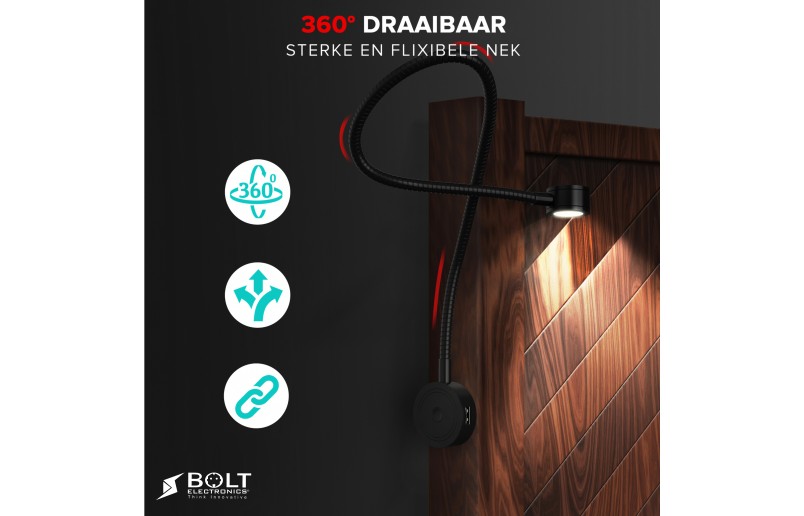 LED Bed lights with flexible arm, dimming function and USB (2 pcs) - BLL1001