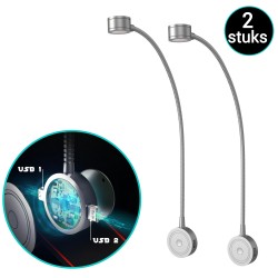 LED Bed lights with flexible arm, dimming function and USB (2 pcs)