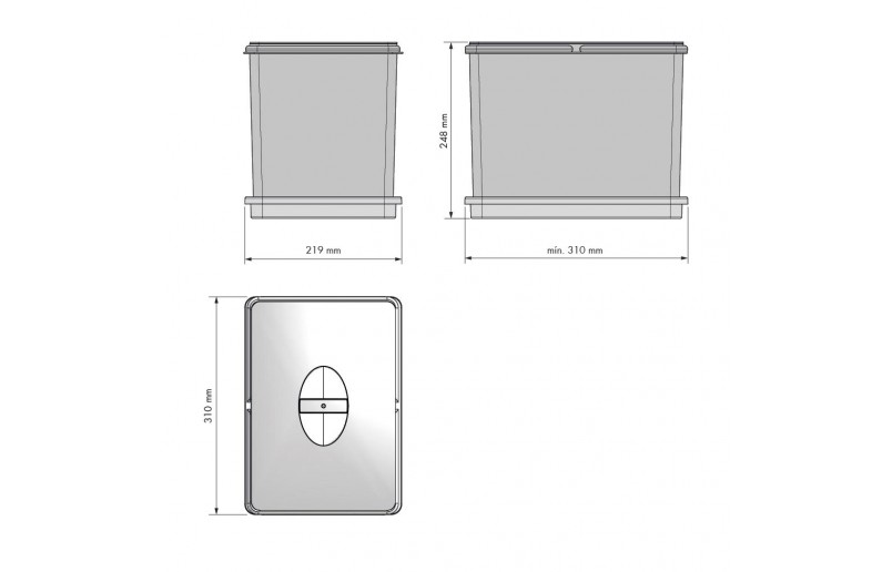 Eingebauter Abfallbehälter 14 Liter mit Bodenplatte - AFB14L