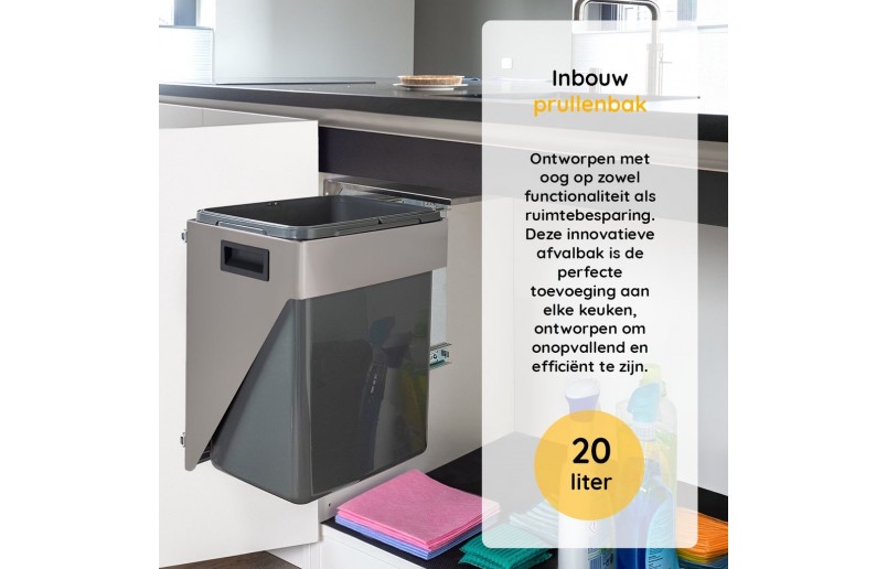 Ausziehbarer Einbau-Abfalleimer 20 Liter, Seitenwandmontage