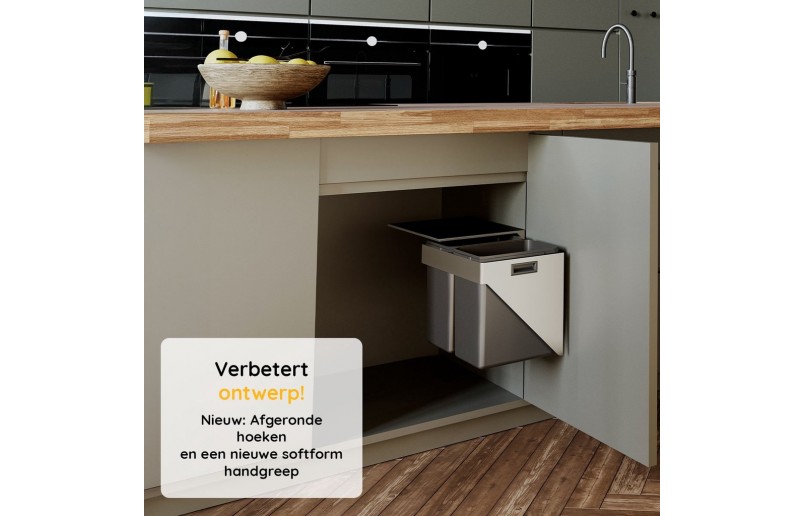 Ausziehbarer Einbau-Abfalleimer 2x20 Liter, hängende Seitenwandmontage