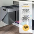 Ausziehbarer Einbau-Abfalleimer 2x20 Liter, hängende Seitenwandmontage
