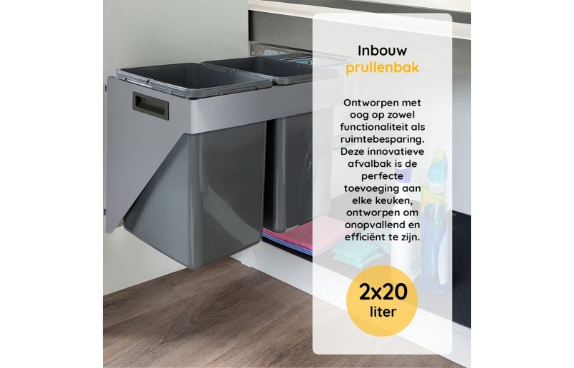 Ausziehbarer Einbau-Abfalleimer 2x20 Liter, hängende Seitenwandmontage