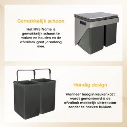 Ausziehbarer Einbau-Abfalleimer 2x20 Liter, hängende Seitenwandmontage