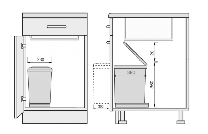 Eingebauter Abfallbehälter 16 Liter - AFB16LGR