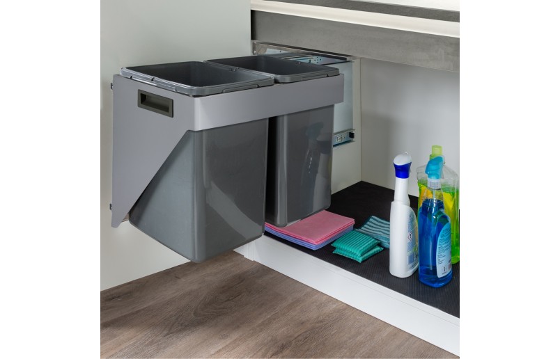 Ausziehbarer Einbau-Abfalleimer 2x20 Liter, hängende Seitenwandmontage