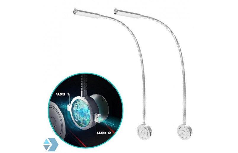 LED Bed reading lights with dual USB port (2 pcs) - BLLIQ2011