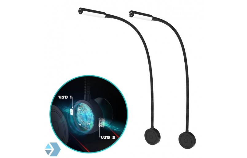 LED Bed reading lights with dual USB port (2 pcs) - BLLIQ2011