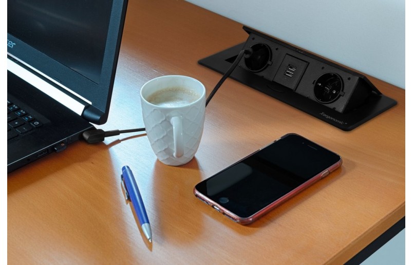 Schreibtischsteckdose schwarz mit 2 Steckdosen und 2 USB-Anschlüssen - XERSOCKX5B