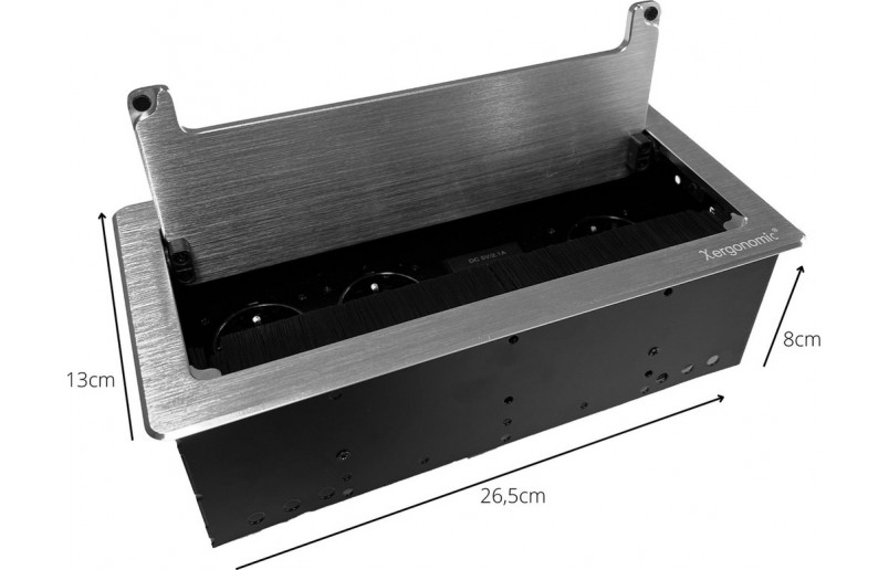 Tischsteckdose silber mit 3 Steckdosen und 2 USB-Anschlüssen - XERSOCKX6A