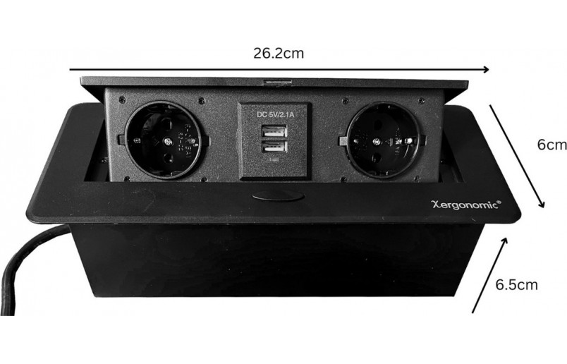 Schreibtischsteckdose schwarz mit 2 Steckdosen und 2 USB-Anschlüssen - XERSOCKX5B