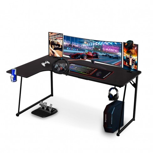 Gaminig desk Neon straight model with corner extension black