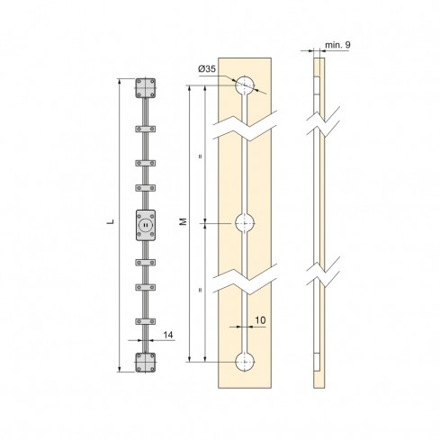 Tür-Spannbeschlägen gefräst und gekürzt 1970 mm