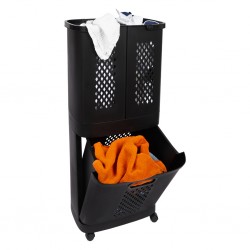 Laundry sorter black plastic with 3 compartments, total 124 liters