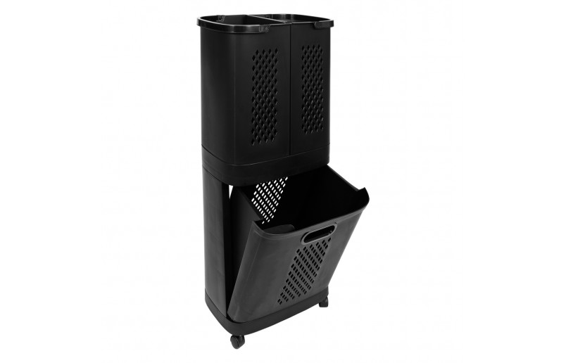 Laundry sorter black plastic with 3 compartments, total 124 liters