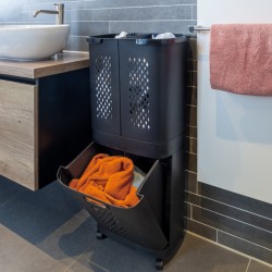 Laundry sorter black plastic with 3 compartments, total 124 liters