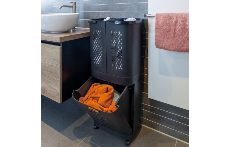 Laundry sorter black plastic with 3 compartments, total 124 liters