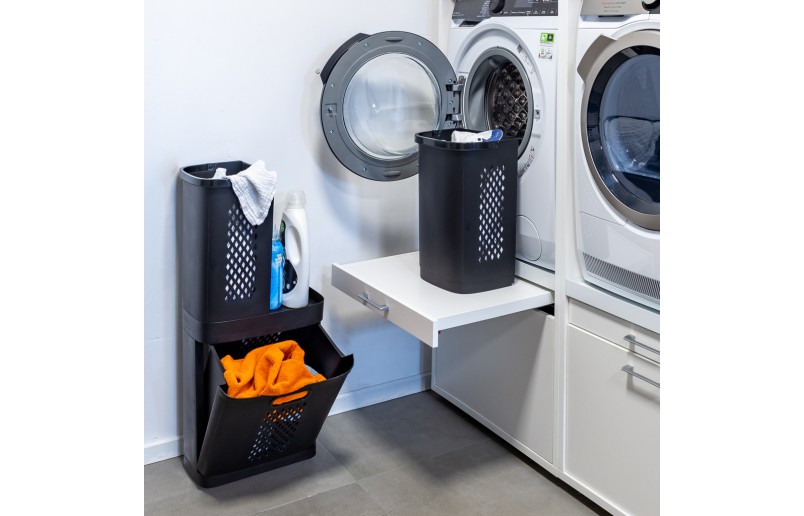 Laundry sorter black plastic with 3 compartments, total 124 liters