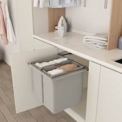 Stoff-Wäschekorb mit Auszug, waschbar, 40+40 Liter, für Schrankfronten mit 600 mm Breite