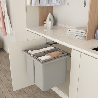 Stoff-Wäschekorb mit Auszug, waschbar, 40+40 Liter, für Schrankfronten mit 600 mm Breite