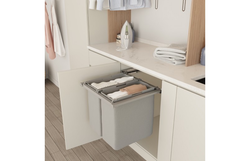 Stoff-Wäschekorb mit Auszug, waschbar, 40+40 Liter, für Schrankfronten mit 600 mm Breite