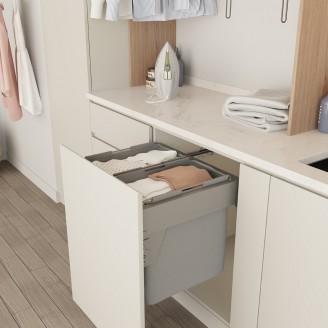 Stoffbezug, ausziehbarer, waschbarer Wäschekorb/Wäschesortierer, 40+40 Liter, für feste Schrankfronten (600 mm)