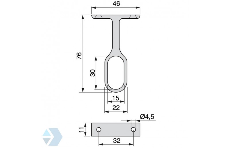 Cabinet tube / rod center support oval - KRHM909