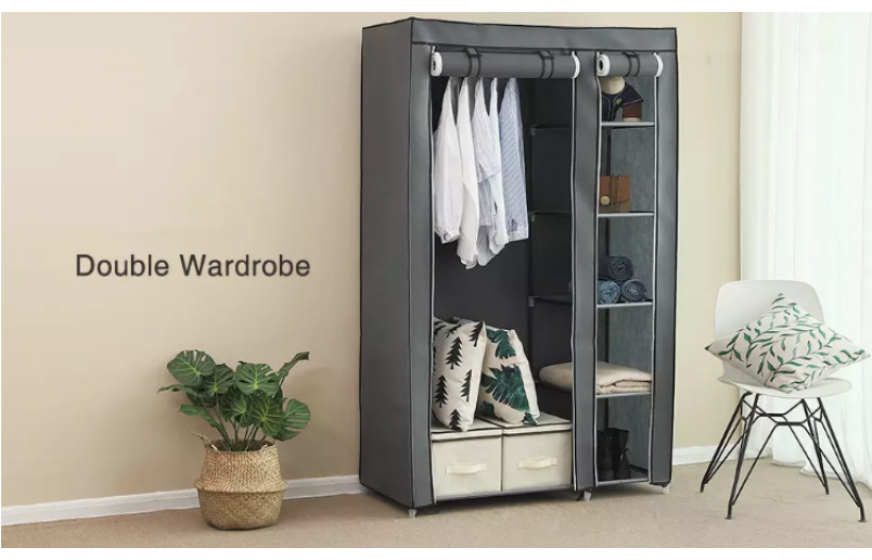 Kleiderschrank klappbar/ abschließbar grau XL - KM3G