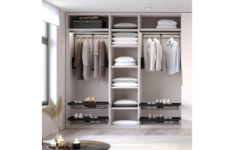 Pull-out shoe rack black with soft-closing