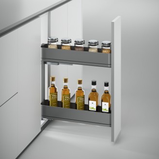 Ausziehbares Flaschen- und Gläsergestell mit 2 Fachböden für Schrankbreite 150 mm Ausziehbares Flaschen- und Gläsergestell mit 2 Fachböden für Schrankbreite 150 mm