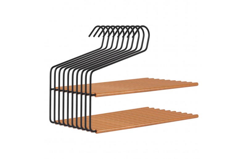 Schwarzer matter Hosenbügel mit Holz - LGS00900