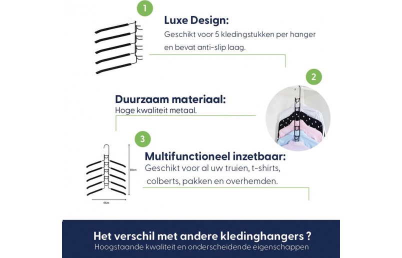 Luxus Kleiderbügel 5 in 1 schwarzes Metall - LGS00990