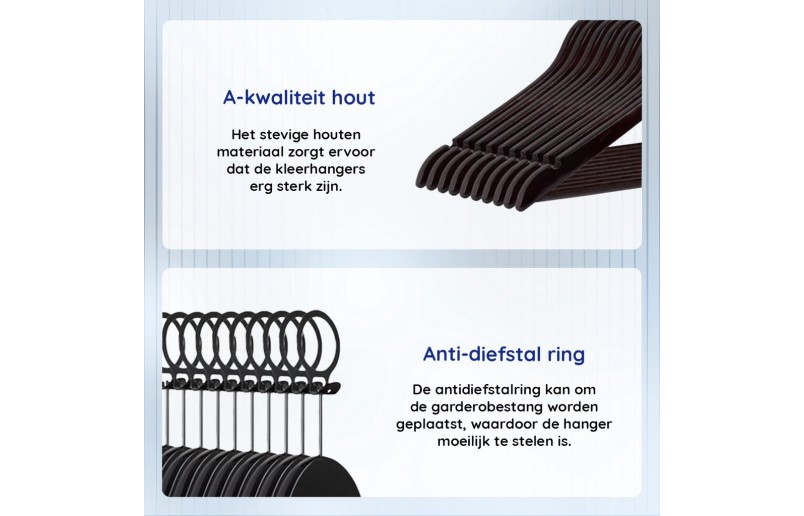 Kleiderbügel A-Qualität, schwarz lackiert, Anti-Diebstahl-Ring - ML200-HA