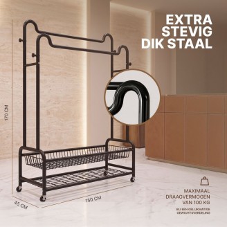 Eleganca extra stabiler XXL-Kleiderständer auf Rollen, 150 cm breit