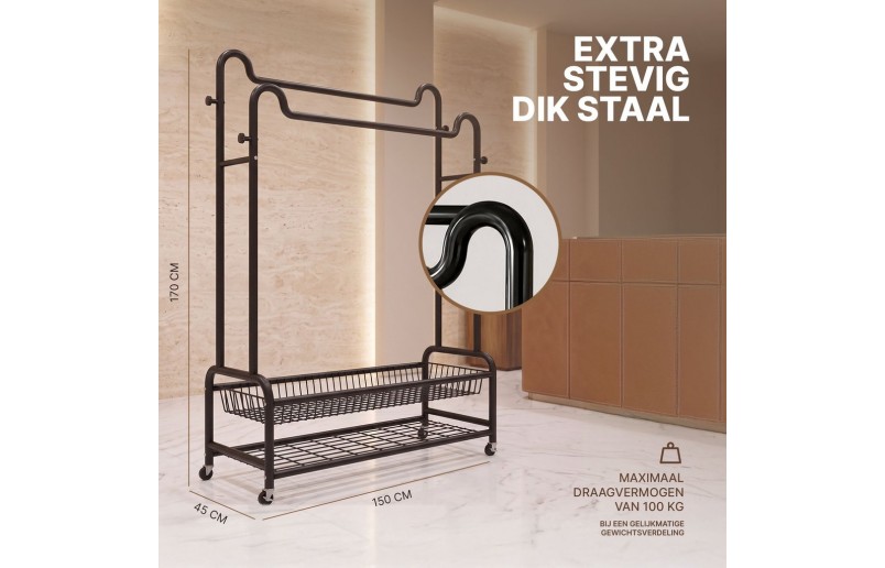 Eleganca extra stabiler XXL-Kleiderständer auf Rollen, 150 cm breit