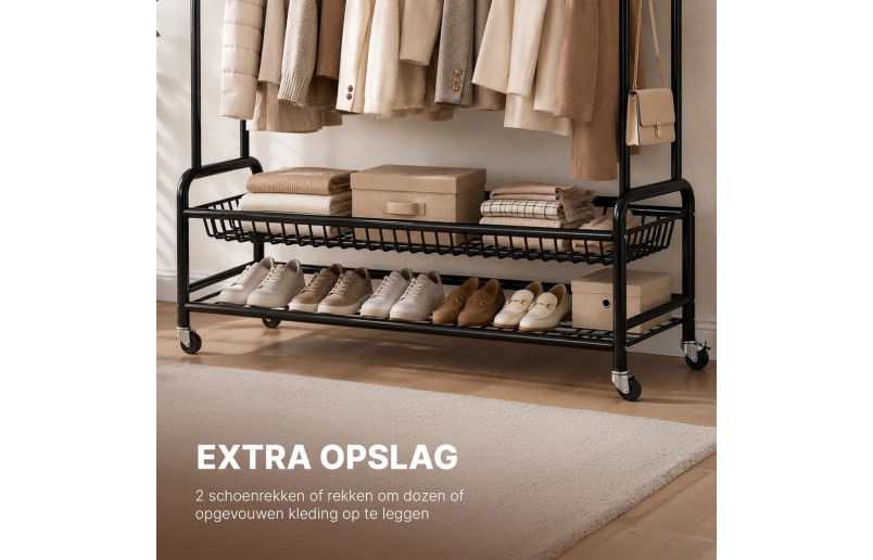 Eleganca extra stabiler XXL-Kleiderständer auf Rollen, 150 cm breit