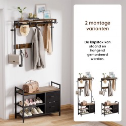 Garderobe mit Schuhregal und Schubladen, Walnuss / Schwarz
