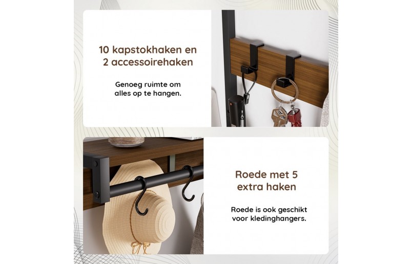 Garderobe mit Schuhregal und Schubladen, Walnuss / Schwarz