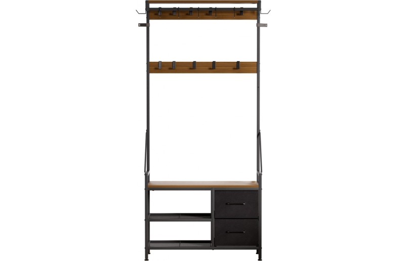 Garderobe mit Schuhregal und Schubladen, Walnuss / Schwarz
