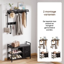 Garderobe mit Schuhregal und Schubladen, Schwarz holz / Schwarz