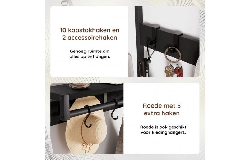Garderobe mit Schuhregal und Schubladen, Schwarz holz / Schwarz