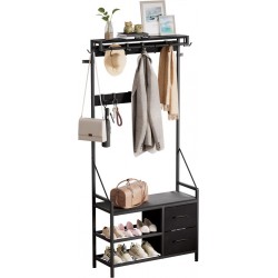 Garderobe mit Schuhregal und Schubladen, Schwarz holz / Schwarz