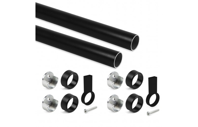 Kleiderstange rund schwarz (2 Stück) im Komplettset, Länge 115 cm