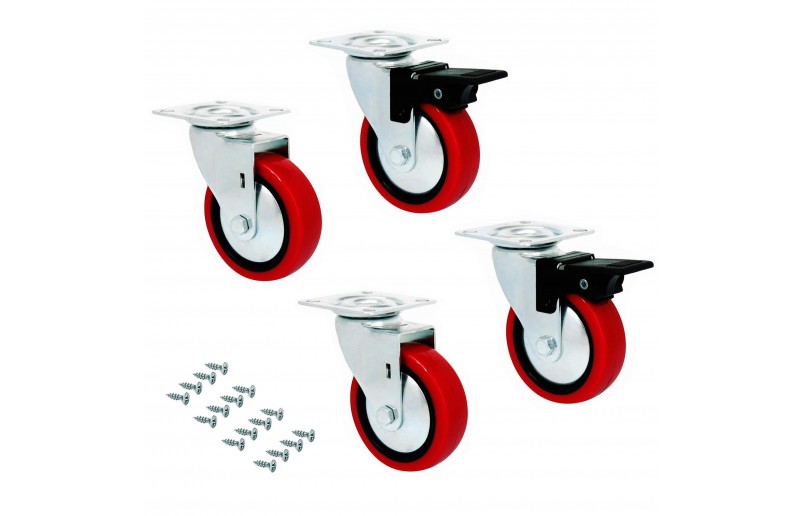 Furniture castors red rubber in set of 4 pieces - MW50RO