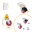 Furniture castors red rubber in set of 4 pieces - MW50RO