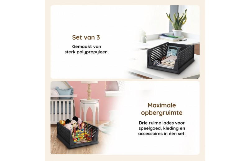Organizer für Schränke, 3er-Set schwarz