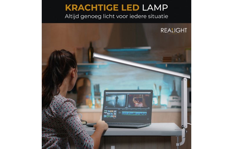 Schreibtischlampe Leselampe silber, drehbar, Dimmfunktion und Farbmodi