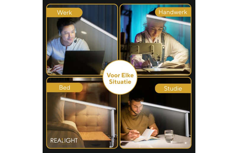 Schreibtischlampe Leselampe silber, drehbar, Dimmfunktion und Farbmodi