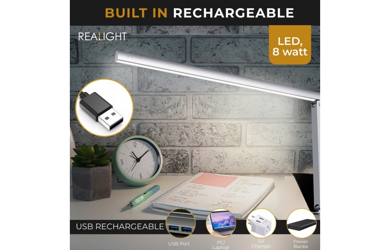 Schreibtischlampe Leselampe silber, drehbar, Dimmfunktion und Farbmodi